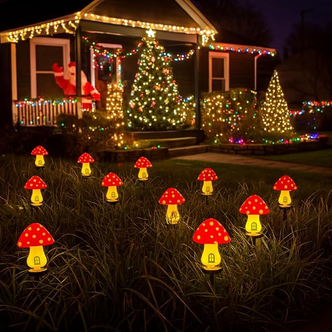 Yard/Garden Decorations, 4-Pack Yimmloome Ourdoor Warm-House Mushroom Solor LED Light for Garden Pathways, Patios, Flower Beds, or Balconies
