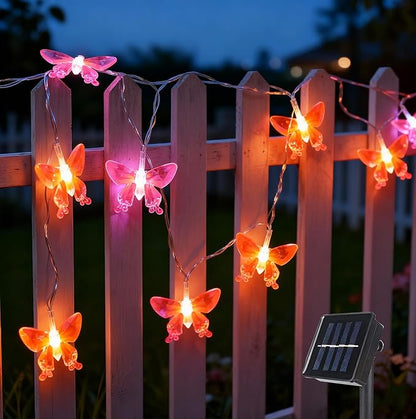 Vigdur 2 Pack Solar Butterfly String Lights Outdoor, 10 LED 2-Color (Purple & Pink) Butterfly Fairy Lights, IP44 Waterproof for Windows, Fences, Patios, Christmas, Weddings & Party Decor (Warm White)
