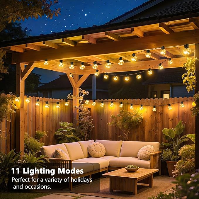 Outdoor String Lights, 25ft 20 LED Bulbs Hanging Patio Lights Dimmable with Timer & Remote, Globe Bulb Shatterproof | Lumora
