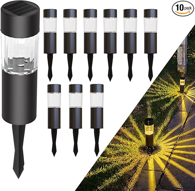 Owleye Solar Pathway Lights Outdoor Solar Powered Walkway Lighting Waterproof 10 Pack, 3000K, Dusk to Dawn, Built-in 200 mah Ni-MH Battery, Solar Path Lights for Garden Decor