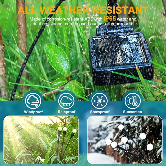Solar Garden Lights, 𝐔𝐩𝐠𝐫𝐚𝐝𝐞𝐝 Solar Swaying Lights，Landscape Path Lights Outdoor Waterproof, Solar Powered Firefly Outdoor Lights for Yard Patio Decoration, Warm White(2 Pack)