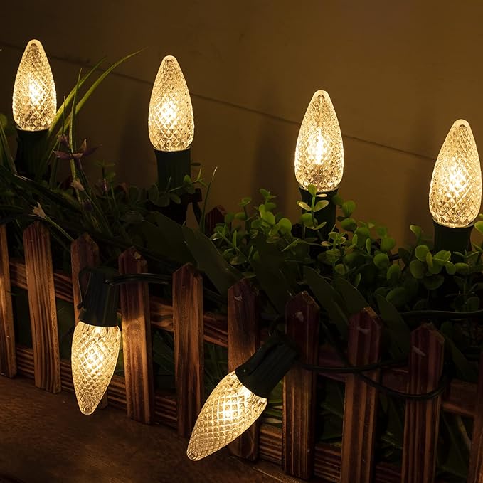 Brightown Strawberry C9 Christmas Pathway String Lights, 25.7 Feet C9 Walkway Lights with 20 Clear Bulbs and Stakes, Connectable Christmas Lights Outdoor Decoration for Outside Lawn, Warm White