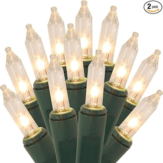 2 Pack Clear Christmas String Lights, 100 Count Each, Incandescent Mini Christmas Lights, Connectable Xmas Tree Light for Indoor Outdoor Garland Birthday Holiday Wedding Festival Party