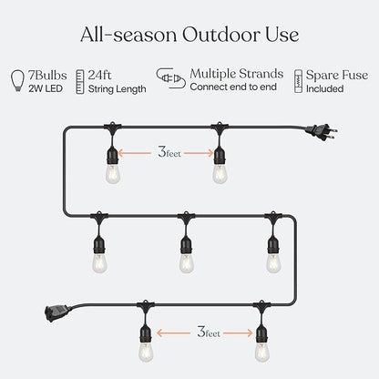 Brightech Ambience Pro LED 27FT String Lights + One Outdoor Smart Dimmer Plug with Remote Control
