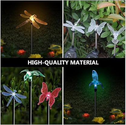 2pcs Solar Garden Path Lights Outdoor Waterproof LED Solar Lawn Ground Insert Lights with Butterfly and Hummingbird Design for Yard Landscape Decoration