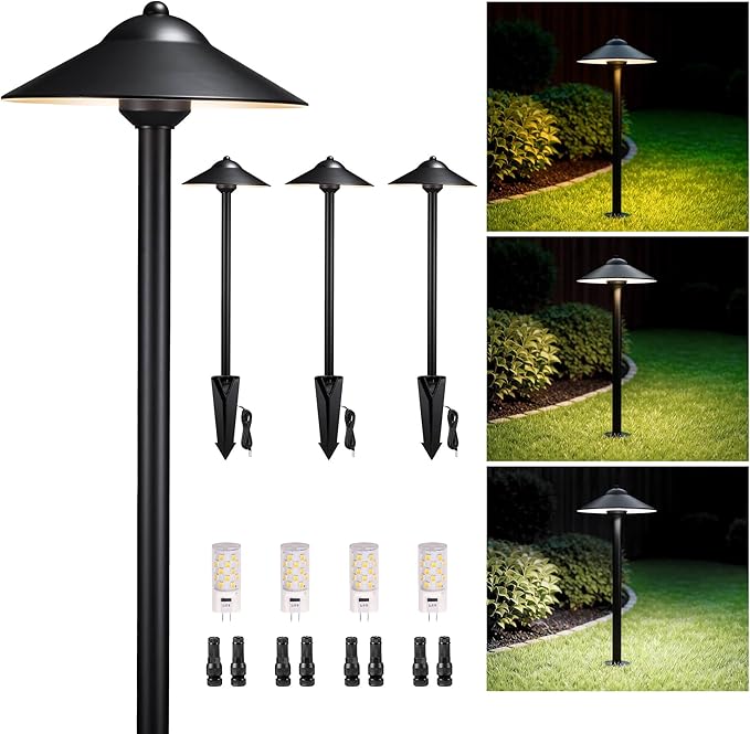 Gardenreet Solid Brass Landscape Path Lights (9" Shade) - Warm & Neutral White Adjustable Low Voltage Pathway | Lumora