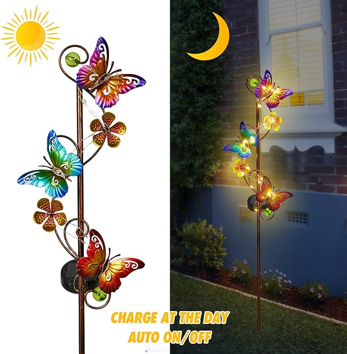 Solar Garden Lights Butterfly Garden Decor Outdoor Waterproof Metal Butterfly Decorative Solar Stake Lights for Yard,Lawn,Patio,Walkway,2 Pack Butterfly Gifts for for Women Mom Grandma Gardening