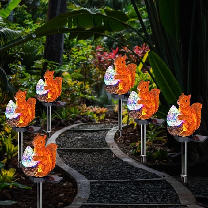 Garden Solar Lights - Resin Squirrel Figure LED Lights, Waterproof Outdoor Decor for Yard, Pathway, Patio & Lawn - 1Pack