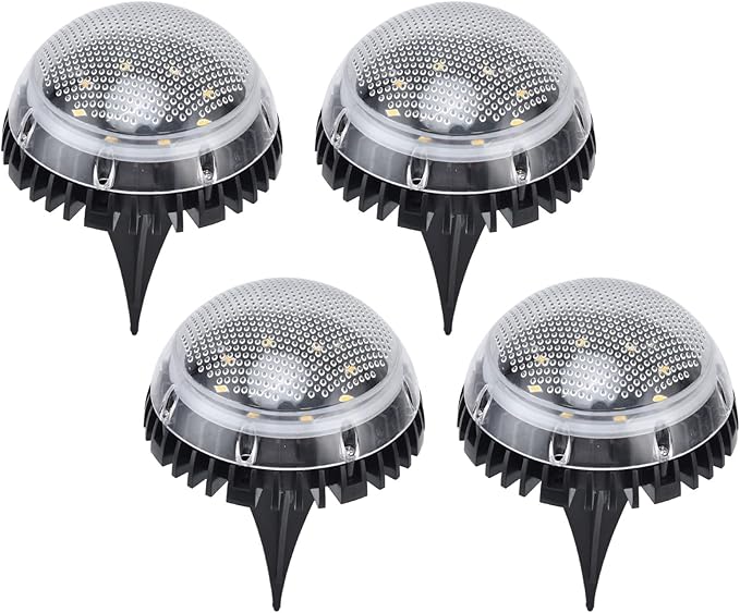 4 Pack Solar with 8 LED Outdoor Ground Lights for Pathway, Lawn & Backyard - and Solar Powered Lighting (White | Lumora