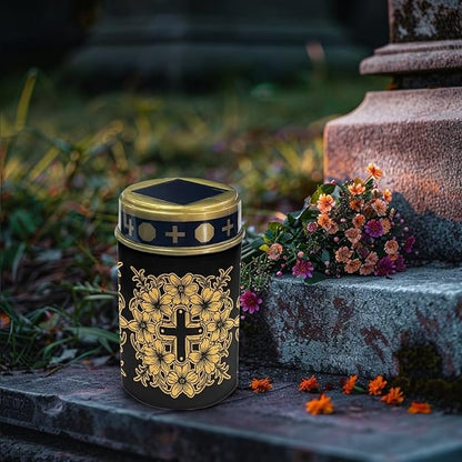 Cross Yellow Flower Solar Cemetery Grave Decorations, Waterproof Memorial Cemetery Decorations Lights for Birthday Mother Day Fathery Day Memorial Day Christmas