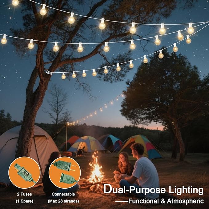 G40 LED Globe Outdoor String Lights 25FT, Waterproof & Shatterproof with 25 Clear Plastic Bulbs (2 Spare), for Cafe Bistro Porch Garden Balcony Party Decor (Warm White-White, 25FT)