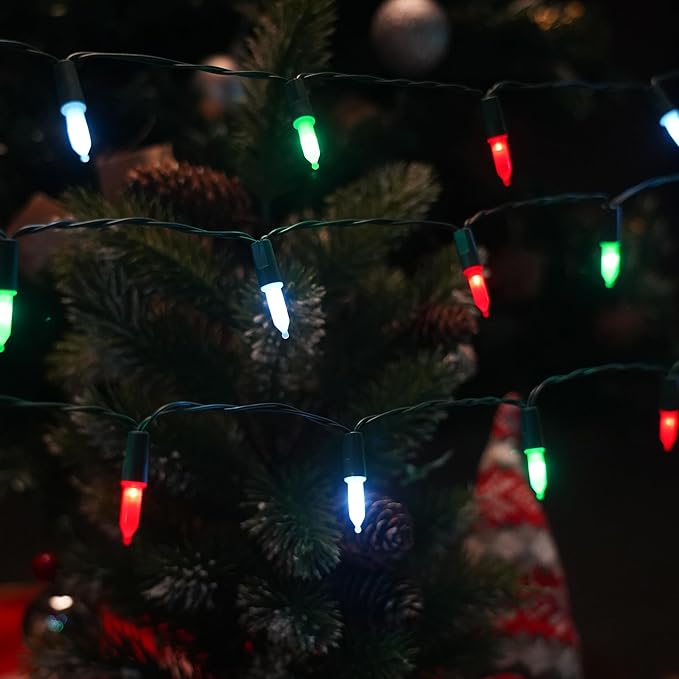 2 Pack Christmas String Lights with Built-in Timer - Total 100 LED 36ft Fairy Battery String Lights - Mini Lighting for Indoor Decor Wreath Lawn Bedroom Christmas Decorations - Red White Green