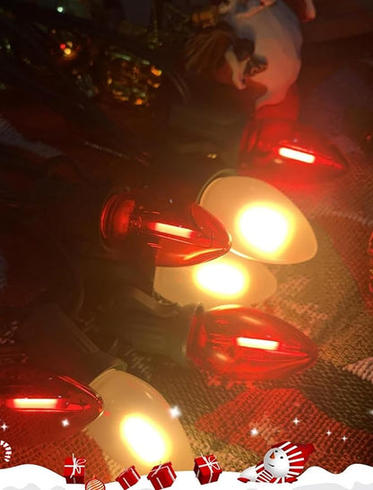 Red and White Christmas Lights Outdoor,25ft C7 LED Christmas Lights with 27 Transparent Red and Frosted White Bulbs,Connectable Vintage Light for Patio Xmas Garden Party Holiday Decor