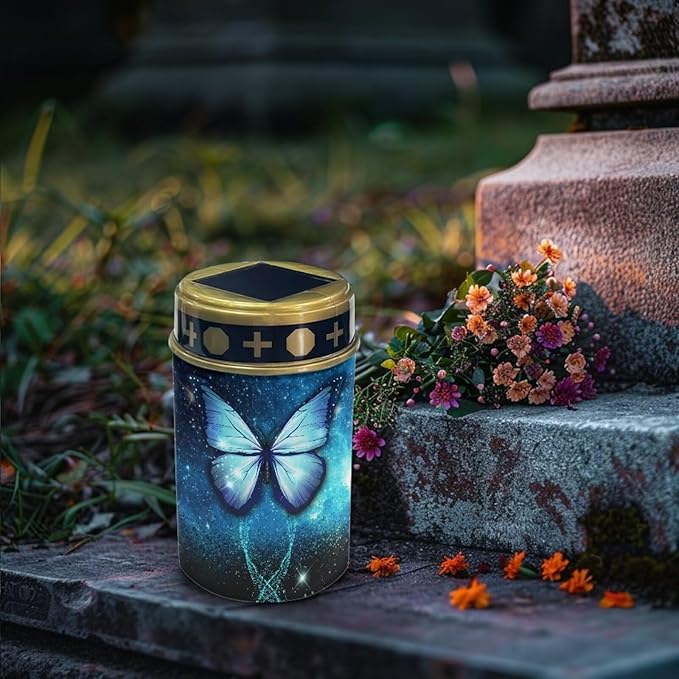 Butterfly Galaxy Solar for Cemetery Grave Memorial Stake Solar Lights Waterproof Outdoor Garden Stake Solar Cemetery Cross for Grave Yard Decorations