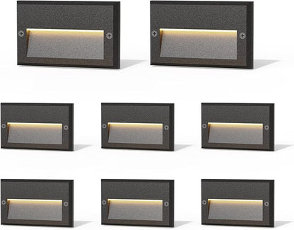 GOODSMANN Low Voltage Step Lights Kits 5.5 Inch Outdoor 12V AC Landscape Stair Lights Wired 8PK 3W LED Electric Outdoor Deck Lighting Black Metal 49 Lumens 3000K Warm White with Cable Connectors