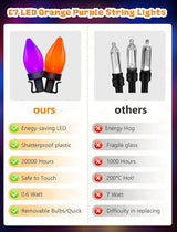 Abeja Halloween String Lights Outdoor, 26Ft C7 Purple and Orange String Lights with 50 LED Purple/Orange Ligths for | Lumora