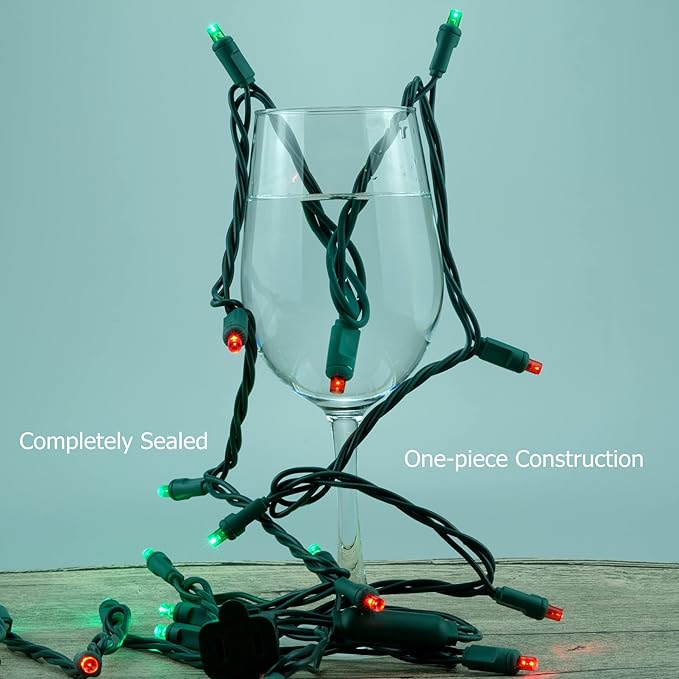 Red and Green One-Piece Wide Angle Christmas Lights 140 Count 48 Feet, 2 Sets 70 LED 24 ft High Waterproof 5mm UL Certified String Light (Red & Green)