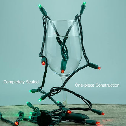 Red and Green One-Piece Wide Angle Christmas Lights 140 Count 48 Feet, 2 Sets 70 LED 24 ft High Waterproof 5mm UL Certified String Light (Red & Green)