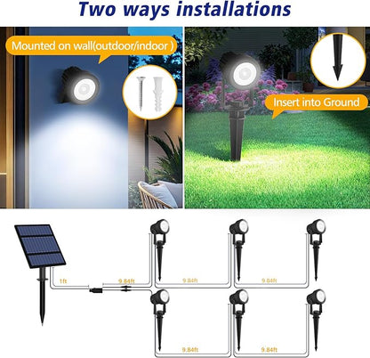T-SUNUS Christmas Solar Garden Spotlight Outdoor 6-in-1 White Landscape Spot Lights IP65 Waterproof Separated Panel Dusk to Dawn 6000K Spotlights for Tree Yard Driveway Pathway Porch Walkway Halloween