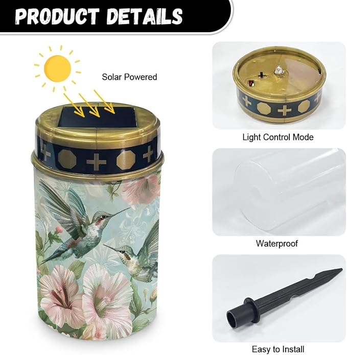 Hummingbird Pink Flower Landscape Solar Lights Outdoor Solar Powered Lights Solar Path Lights Outdoor Waterproof Flood Lights Outdoor Solar Powered Solar Pathway Lights