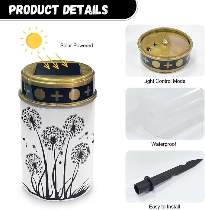 Dandelion Solar Outdoor Lights Floral Cemetery Solar Lights Landscape Lighting Solar Walkway Lights Solar Lights Outdoor Waterproof for Flower Bed, Walkway