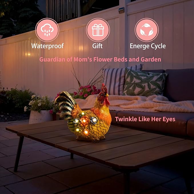 TAKE ME Womens Birthday Gifts Gardening Gifts Chicken Decor for Mom Garden Decor Solar Light Rooster Decor for Women Mom Grandma Birthday Gifts for Chicken Lovers
