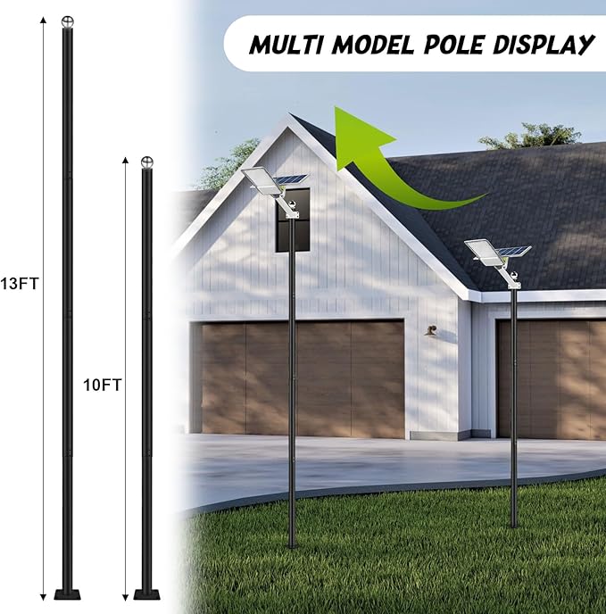 13FT Outdoor Solar Street Light Pole, Heavy Duty Galvanized Steel Lamp Post with Rebar Base, Waterproof for | Lumora