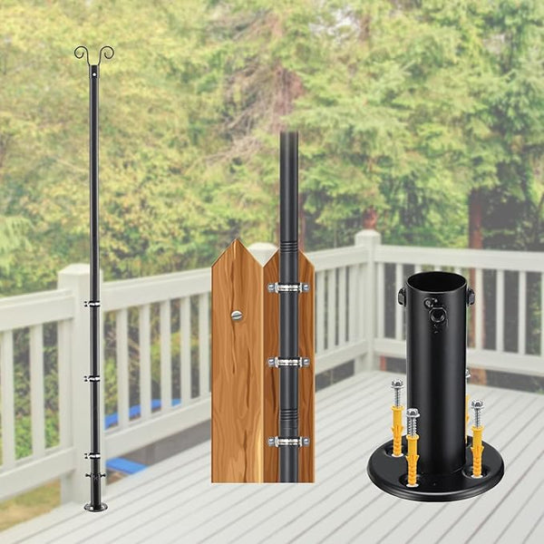Adjustable String Light Pole 8 FT, 1 Pack Heavy Duty 38mm Rustproof Metal Mounting Pole for Deck, Fence, Patio | Lumora