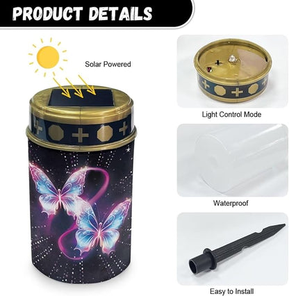 Butterfly Print Solar Lights Outdoor, Solar Pathway Lights Easy to Install, Waterproof Solar Lights for Outside Yard Garden Walkway Driveway Lawn Pathway