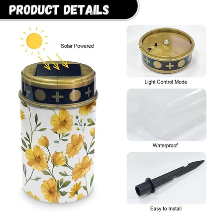 Yellow Flowers Grave Decorations for Cemetery Floral Outdoor Lighting Cemetery Solar Light for Landscape Lighting