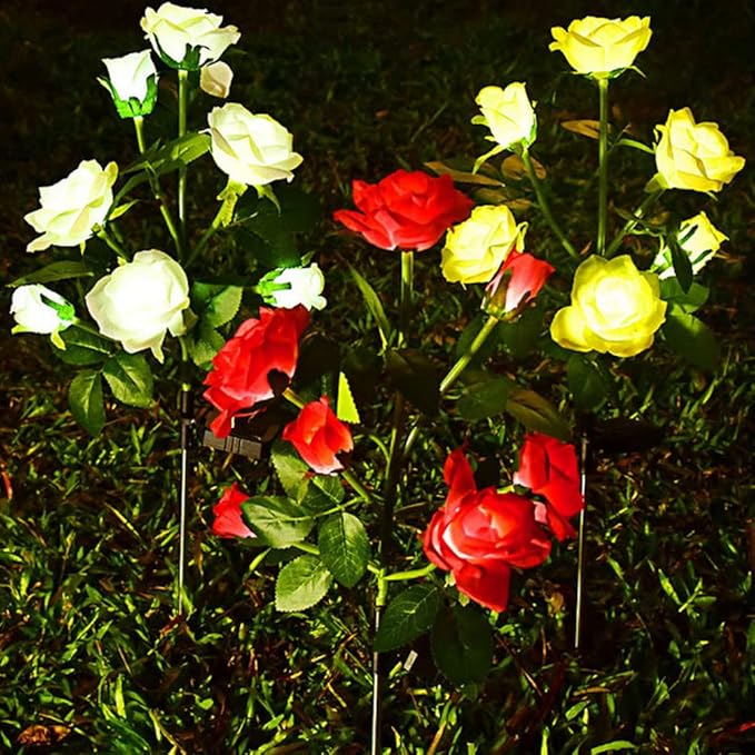 Aolyty Solar Garden Lights Outdoor, Solar Powered Stake Flower Light, IP65 Waterproof Solar Decorative Rose Flowers Lights for Patio Pathway Yard Lawn Decor (Pink, 7 Rose)