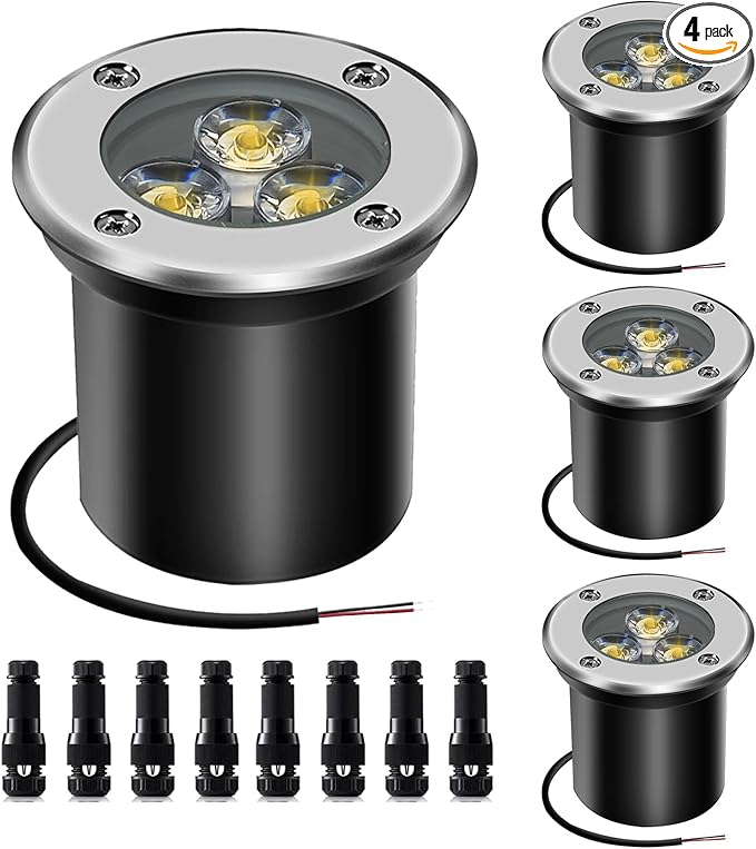 4 Pack Low Voltage LED Landscape Lights - 3W 12V/24V IP67 Waterproof In-Ground Well - Outdoor Lighting Accessory | Lumora