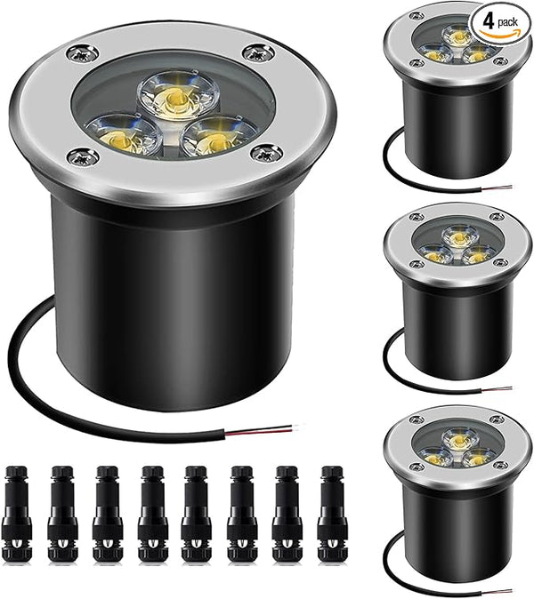 4 Pack Low Voltage LED Landscape Lights - 3W 12V/24V IP67 Waterproof In-Ground Well - Outdoor Lighting Accessory | Lumora