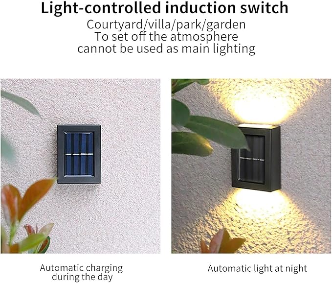 QUQUQ Solar Pathway Lights Solar Wall Lights Outdoor LED Up and Down Waterproof Power-Saving Yard Patio Decor(Warm White,4 Pack)