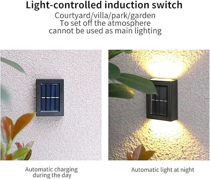 QUQUQ Solar Pathway Lights Solar Wall Lights Outdoor LED Up and Down Waterproof Power-Saving Yard Patio Decor(Warm White,4 Pack)