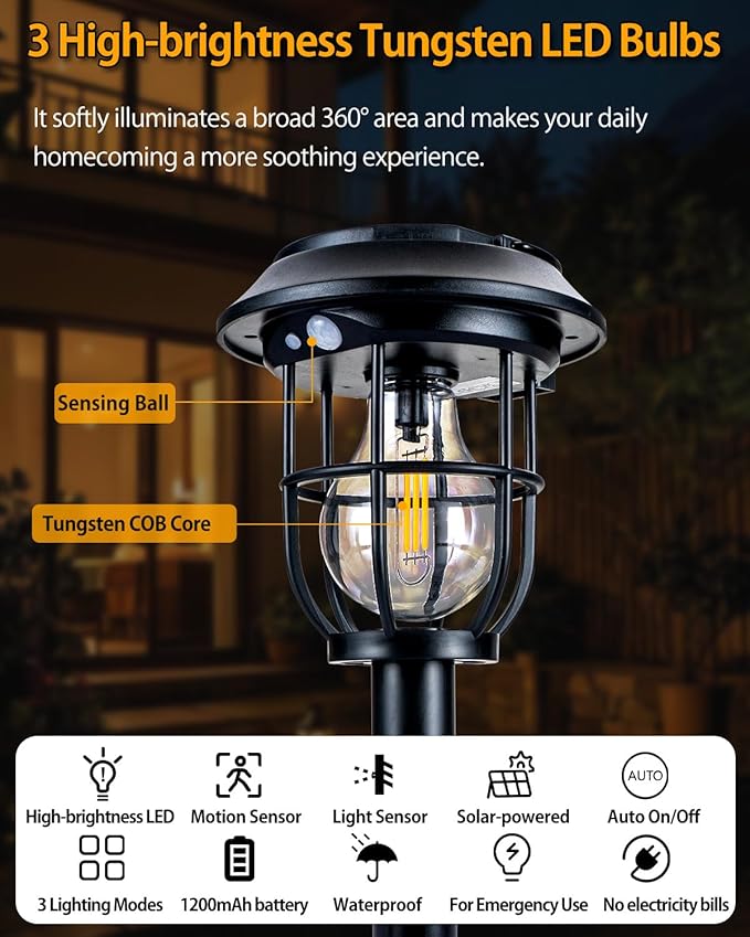 Solar Pathway Lights Outdoor Motion Sensor 2 Pack, 3 Lighting Mode, 3-in-1 In-ground/Wall Mount/Hanging, Auto On/Off Waterproof Warm Solar Lantern for Yard Lawn Patio Garden Landscape Walkway Driveway