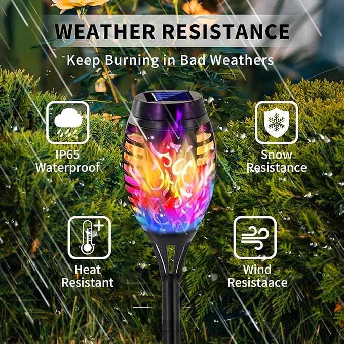 Solar Lights Outdoor, Solar Torch Lights with Flickering Flame,Waterproof Outdoor Garden Lights for Outside Patio Pathway Yard Decorations(6/8/1-/12/16/18/24, Multicolor) (8)