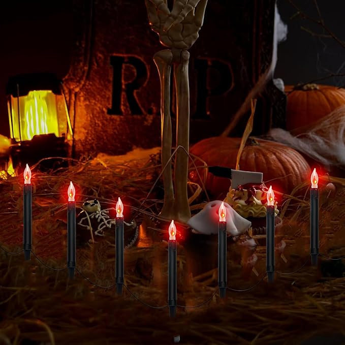 19.5Ft Halloween Pathway Lights Outdoor, Halloween Decor Candle Lights with 10 C18 Flame Bulbs and Black Blood | Lumora