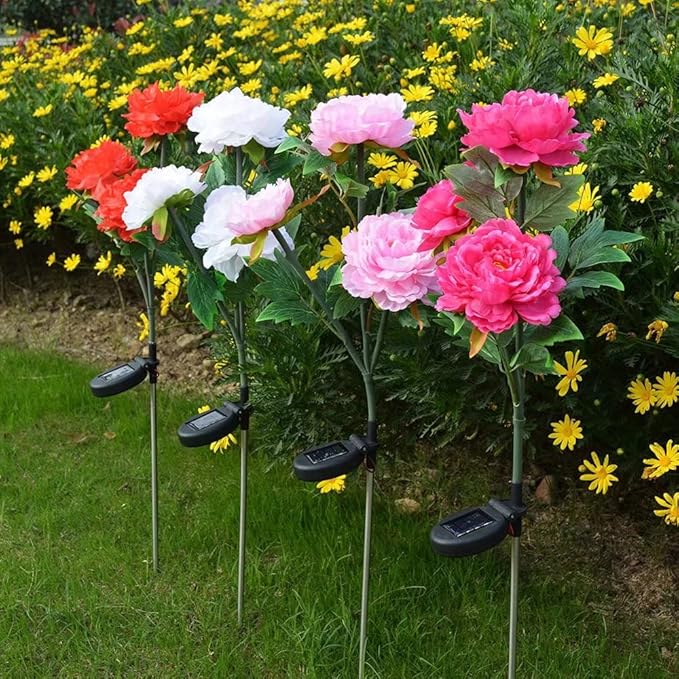 2 Pack Solar Garden Stake Lights, Outdoor Solar Tulip Flower Lights with 6 Rose Flowers, LED Rose Solar Powered Lights for Patio, Lawn, Garden, Yard Decoration
