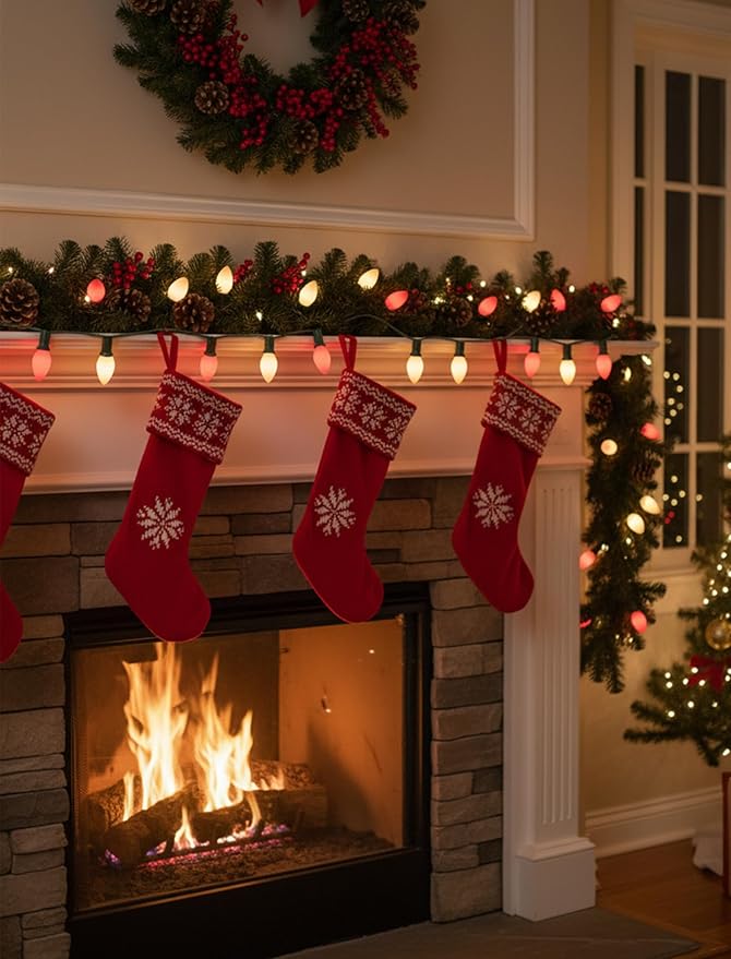 C7 Red/White Incandescent Christmas Lights, 25Ft Valentine's Day Lights with 27 Red/White C7 Ceramic Bulbs,for | Lumora