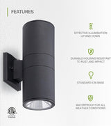 ASD 2 Light Dusk to Dawn Outdoor Wall Light Fixture | 120W E26 Bulb Socket 120V ETL Cylinder Up Down Lights | | Lumora