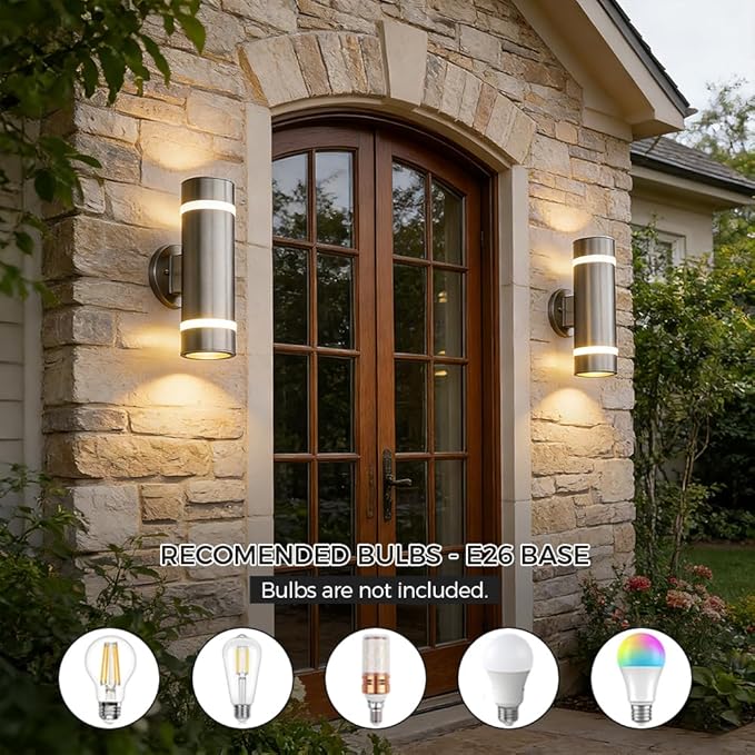 Cerdeco Modern Porch Light Outdoor Wall Lighting Cylinder Wall Sconce Nickel Finished | Lumora