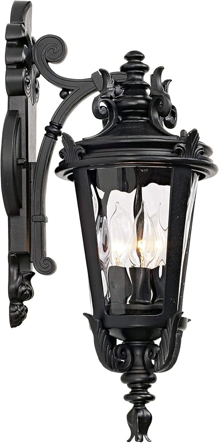John Timberland Casa Marseille European Outdoor Wall Light Fixture Textured Black French 21 3/4" Clear Hammered | Lumora