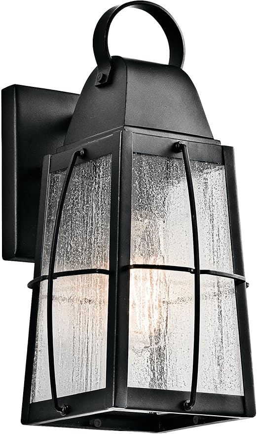 Kichler Tolerand 12" Outdoor Wall Light in Textured Black, 1-Light Exterior Wall Sconce Porch Light with Clear Seeded Glass, (12" H x 5.75" W), 49552BKT