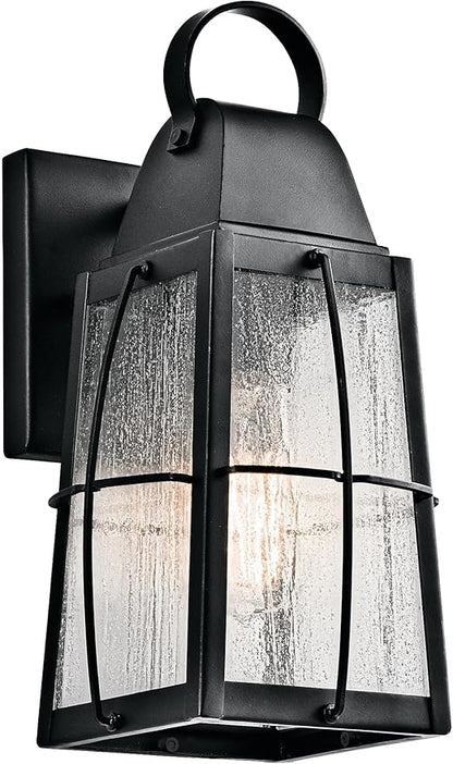 Kichler Tolerand 12" Outdoor Wall Light in Textured Black, 1-Light Exterior Wall Sconce Porch Light with Clear Seeded Glass, (12" H x 5.75" W), 49552BKT