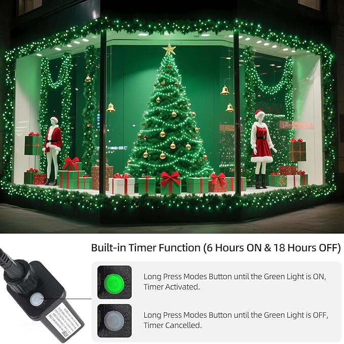 Tcamp 164FT 500 LED Green Christmas Lights, 8 Modes Christmas Tree Lights with Timer Memory Function, Green Wire Starry Fairy String Light for Xmas Tree Outdoor Indoor Decor