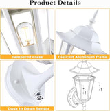 GRUENLICH Dusk to Dawn Outdoor Wall Sconce, Exterior Front Porch Lighting with Clear Glass, White Aluminum Outside | Lumora
