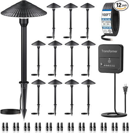 ZZXX All-in-One Low Voltage Landscape Lighting Kit 12-Pathway Lights with 96W Transformer, 5W LED Landscape Lighting Low Voltage 12-24V,IP66 Waterproof Outdoor Lights 2700K for Yard Patio Walkway