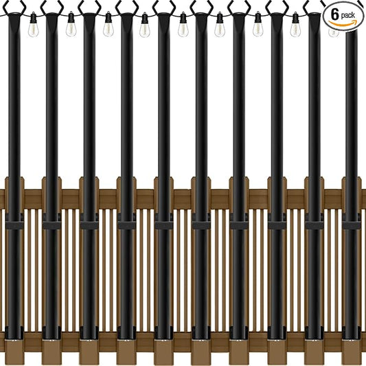 10 Pack 5Ft String Light Poles,Light Poles for Outside String Lights,Outdoor Light Poles with Fork,Metal Pole Stand for Patio,Backyard,Deck