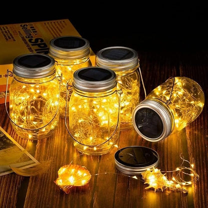 VOOKRY Solar Mason Jar Lights - 10 Pack 30 LED Waterproof Outdoor Fairy Firefly Jar Lids String Lights with Hangers (No Jars) for Mason Jars Patio Garden Yard Party Wedding Decoration(Warm White)